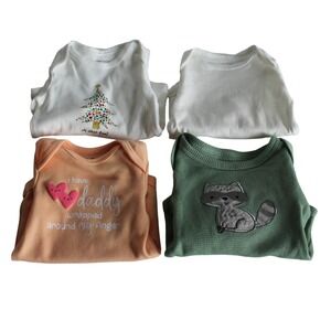 Carters 3M Baby Bodysuits Lot of‎ 4 Christmas Tree Raccoon Daddy Bodysuit Set